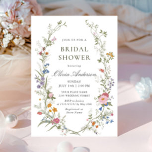 Pastel Pink Floral Wildflowers Bridal Shower Invitation