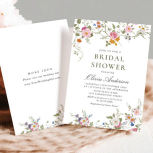 Pastel Pink Floral Wildflowers Bridal Shower Invitation