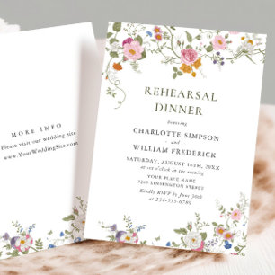 Pastel Pink Floral Wildflowers Rehearsal Dinner Invitation