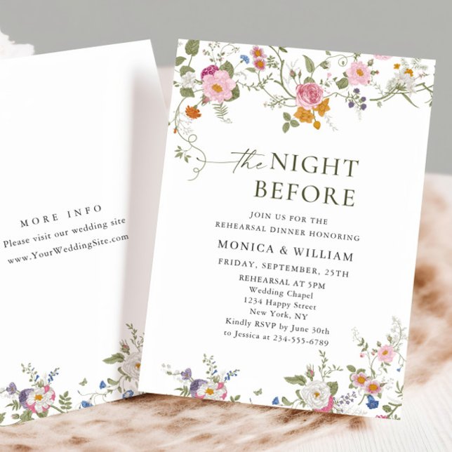 Pastel Pink Floral Wildflowers Rehearsal Dinner Invitation (Creator Uploaded)