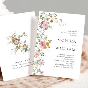 Pastel Pink Floral Wildflowers Rehearsal Dinner Invitation