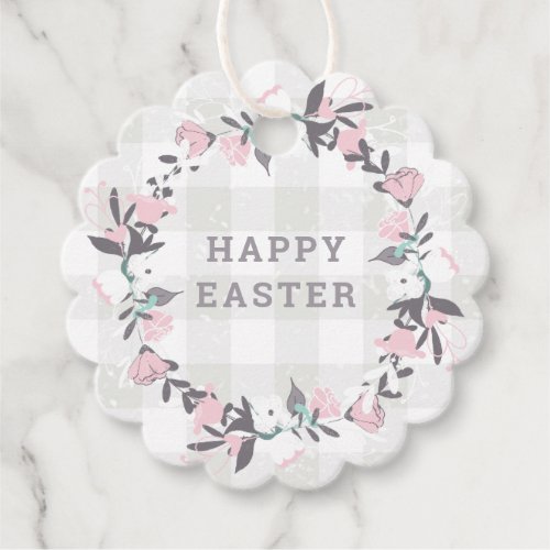 Pastel Pink Floral Wreath Happy Easter Favor Tags