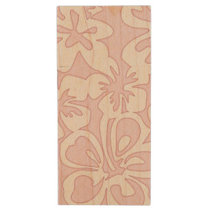 Pastel Pink Flower Art Wood Flash Drive