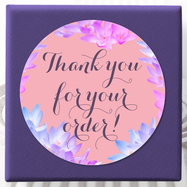 Pastel Pink Flower Frame Romantic Cute Thank You Classic Round Sticker (Creator Uploaded)