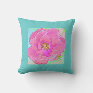 Pastel pink flower-Light Blue Border Throw Pillow