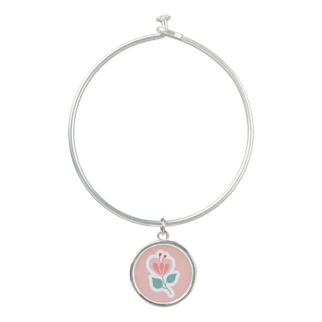 Pastel pink flower petal cartoon bangle bracelet (Front)