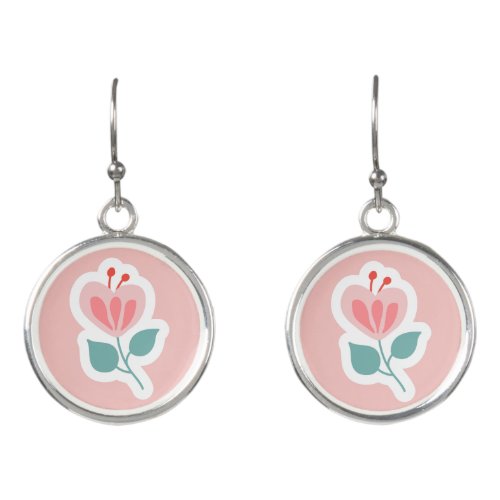 Pastel pink flower petal cartoon earrings