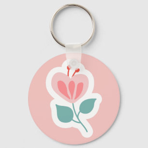 Pastel pink flower petal with stem keychain