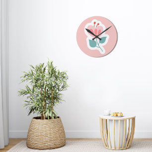 Pastel pink flower petal with stem round clock