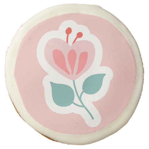 Pastel pink flower petal with stem sugar cookie
