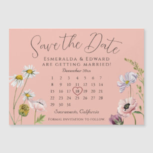 Pastel Pink Flower Wedding Calendar Save The Date