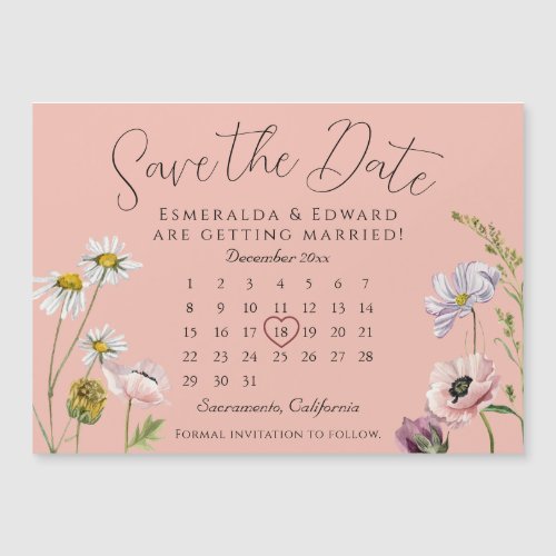 Pastel Pink Flower Wedding Calendar Save The Date