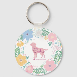 Pastel Pink Flower Wreath Labrador Retriever Photo Keychain