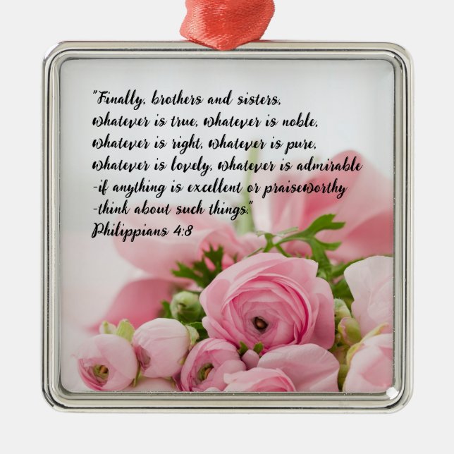 Pastel Pink Flowers Bible Verse Metal Ornament (Front)