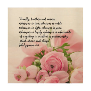 Pastel Pink Flowers Bible Verse Wood Wall Art