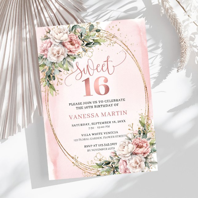 Pastel Pink Flowers Greenery 16th Birthday Invites (Pastel Pink Flowers Greenery 16th Birthday Invitation Design

)
