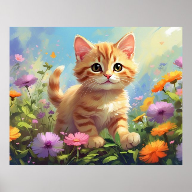 *~* Pastel Pink Flowers Kitty 5:4  Kitten Cat AP68 Poster (Front)