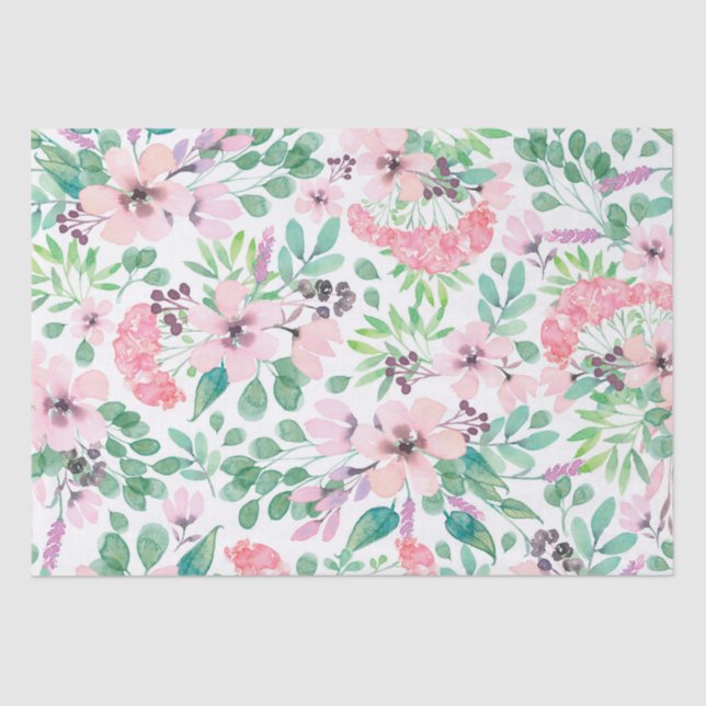 Pastel pink flowers pattern tissue paper (Front)