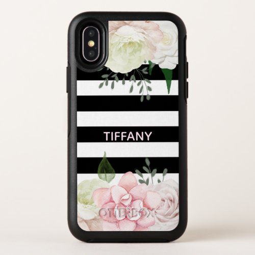 Pastel Pink Flowers Striped Otterbox iPhone 6 Case