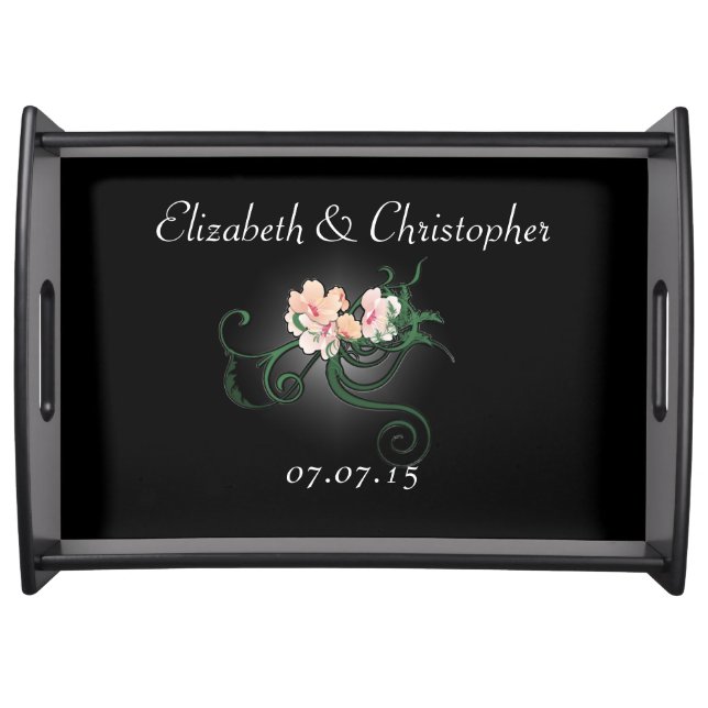 Pastel Pink Flowers Wedding Commemorative Serving Tray (Front)