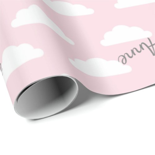 pastel pink fluffy clouds custom message wrapping paper