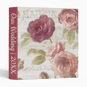 Pastel Pink French Roses 3 Ring Binder