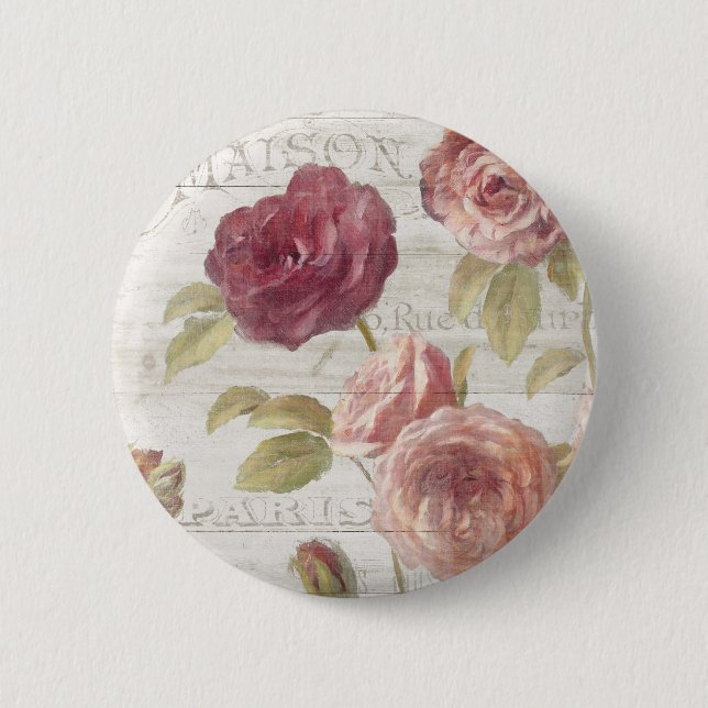 Pastel Pink French Roses Button (Front)