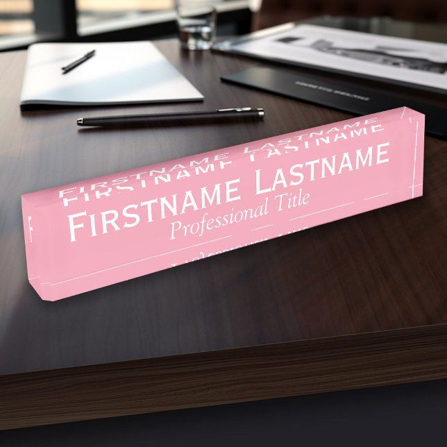 Pastel Pink - Full Name and Professional Title Plate (Personalized Name Plate - Custom Logo Executive Desk Plate with Name and Professional Title)