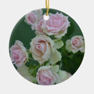 Pastel pink garden roses ceramic ornament