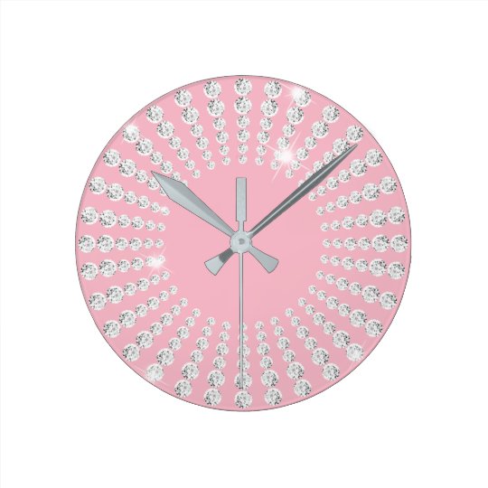 Pastel Pink Gem Crystal Diamond White Round Clock | Zazzle.com
