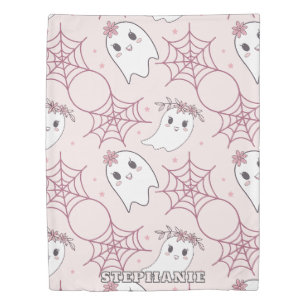 Pastel Pink Ghost Halloween Kawaii Pattern Duvet Cover
