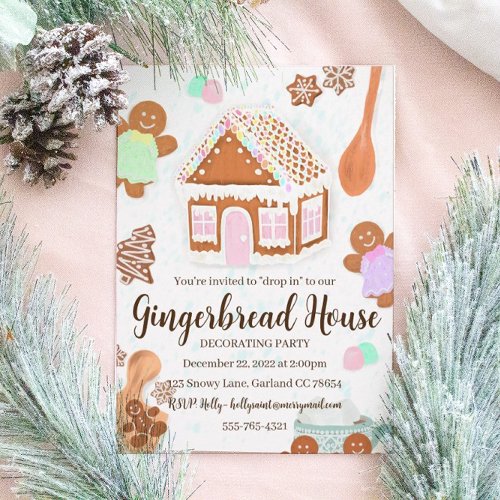 Pastel Pink Gingerbread House Party Invitation
