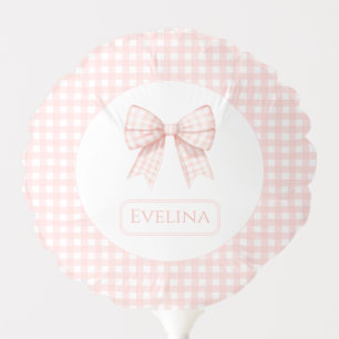 Pastel pink gingham bow ribbon baby girl balloon