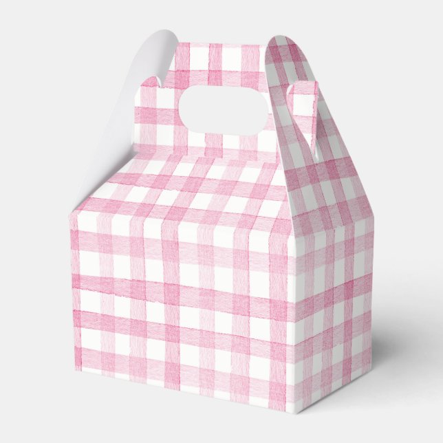 Pastel Pink Gingham Check Plaid  Favor Boxes (Front Side)