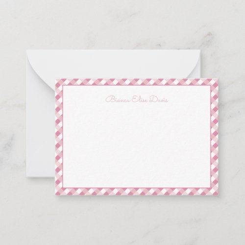 Pastel Pink Gingham Childrens Note Card