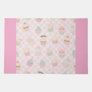 Pastel Pink Gingham Cute Cupcakes Pattern Doormat