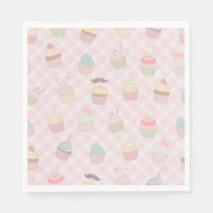 Pastel Pink Gingham Cute Cupcakes Pattern Napkins