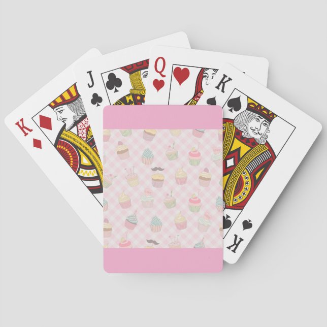 Pastel Pink Gingham Cute Cupcakes Pattern Poker Cards (Back)