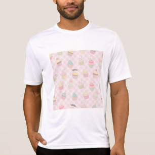 Pastel Pink Gingham Cute Cupcakes Pattern T-Shirt