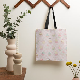 Pastel Pink Gingham Cute Cupcakes Pattern Tote Bag