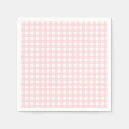 Pastel Pink Gingham Girl First Birthday Napkins