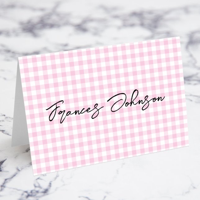 Pastel Pink Gingham Individual Name Place Cards (Pastel Pink Gingham Individual Name Place Cards)