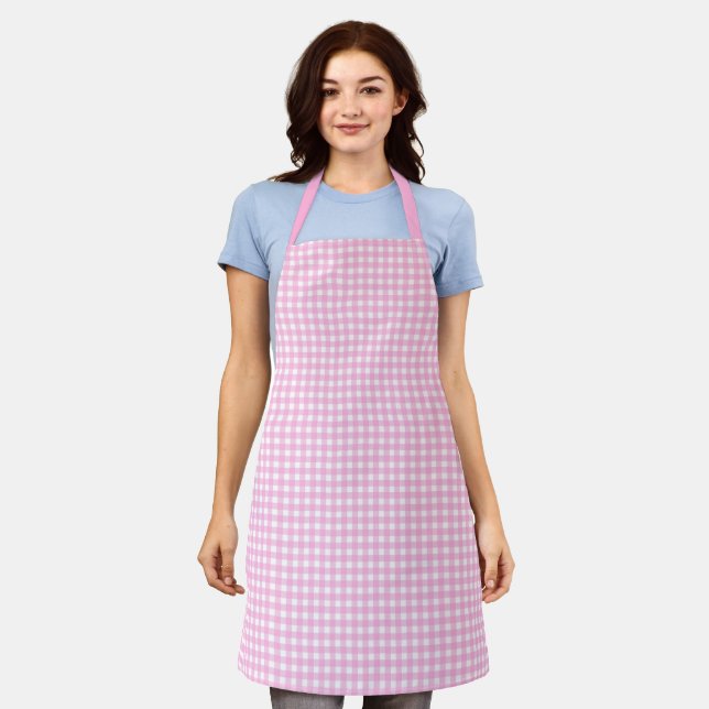 Pastel Pink Gingham Pattern Apron (Worn)