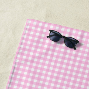 Pastel Pink Gingham Pattern Beach Towel