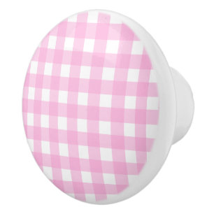 Pastel Pink Gingham Pattern Ceramic Knob