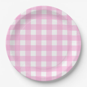 Pastel Pink Gingham Pattern Paper Plates