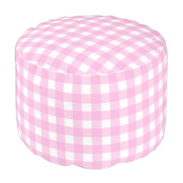 Pastel Pink Gingham Pattern Pouf