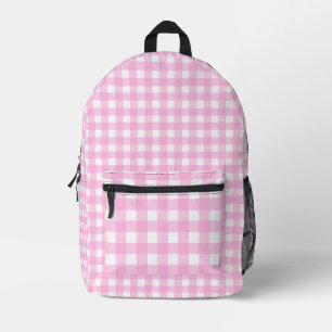 Pastel Pink Gingham Pattern Printed Backpack