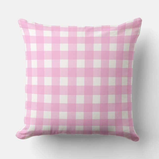 Pastel Pink Gingham Pattern Throw Pillow (Front)