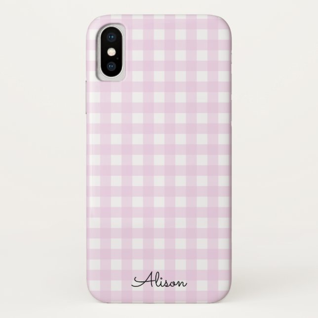 Pastel Pink Gingham Personalized Phone Case (Back)